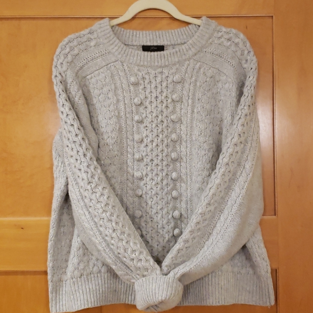 J. Crew Cable Knit Swester with Pom-pom Details